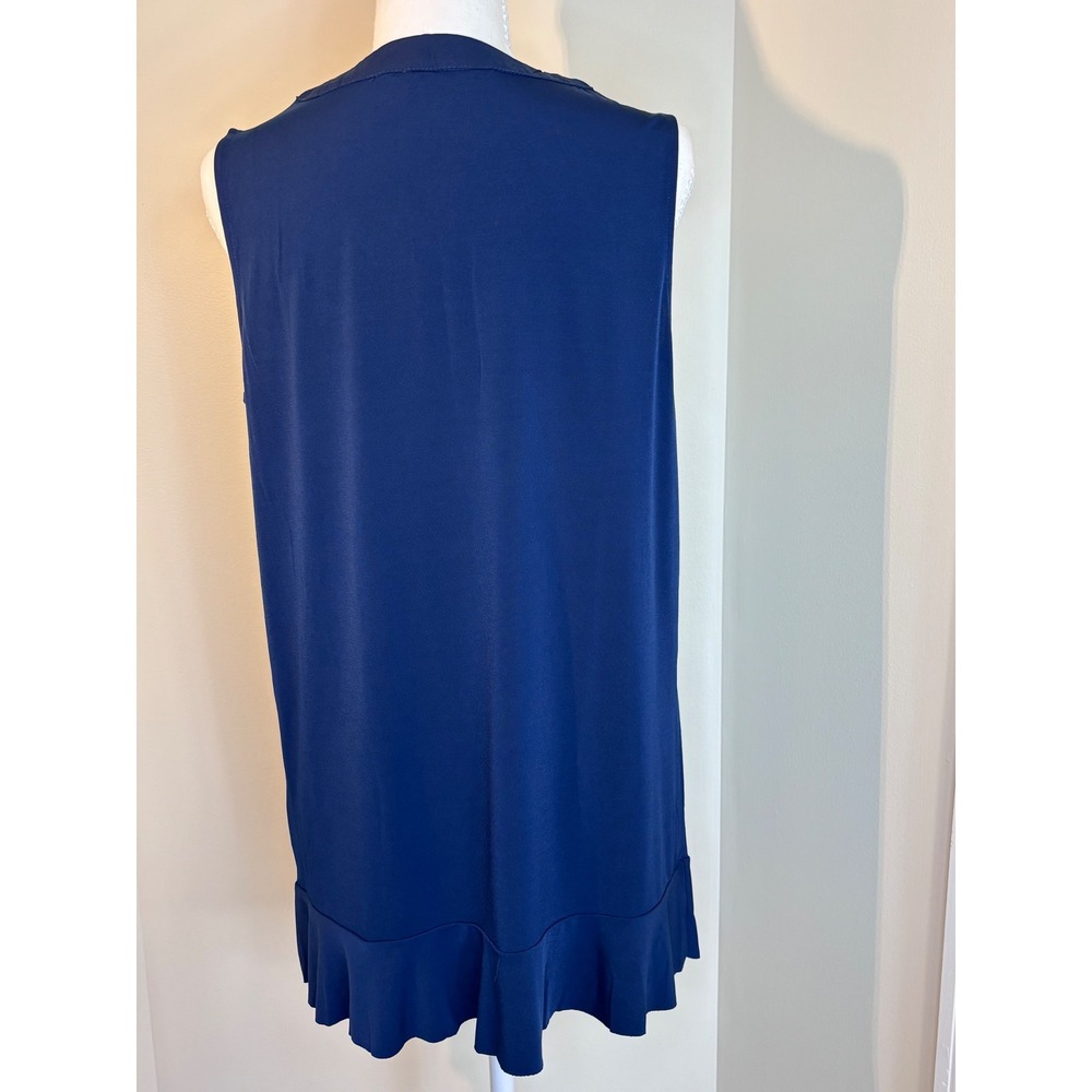 Ellen Tracy Navy Sleeveless Ruffle Hem Tunic Top Minimalist Nautical Casual M - Picture 4 of 9